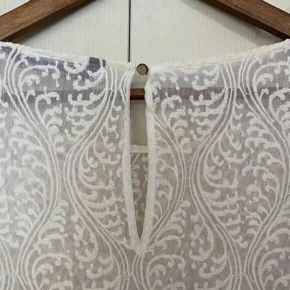 Zara Woman Women's Cream Damask Lace Sheer Keyhole 3/4 Sleeve Blouse Size Medium - Picture 6 of 7